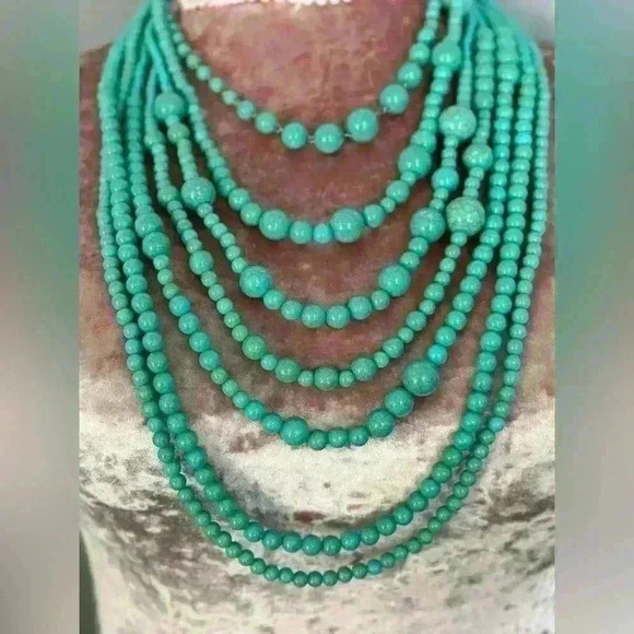 Turquoise 7 Layer Beaded Women's Necklace (309) - Picture 4 of 9